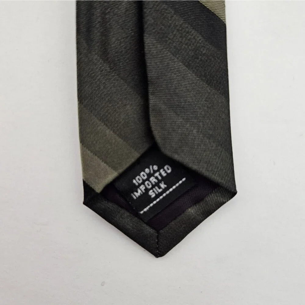 Zylos George Machado‎ 100% Silk Tie Dark Green Tone on Tone & Black Stripe